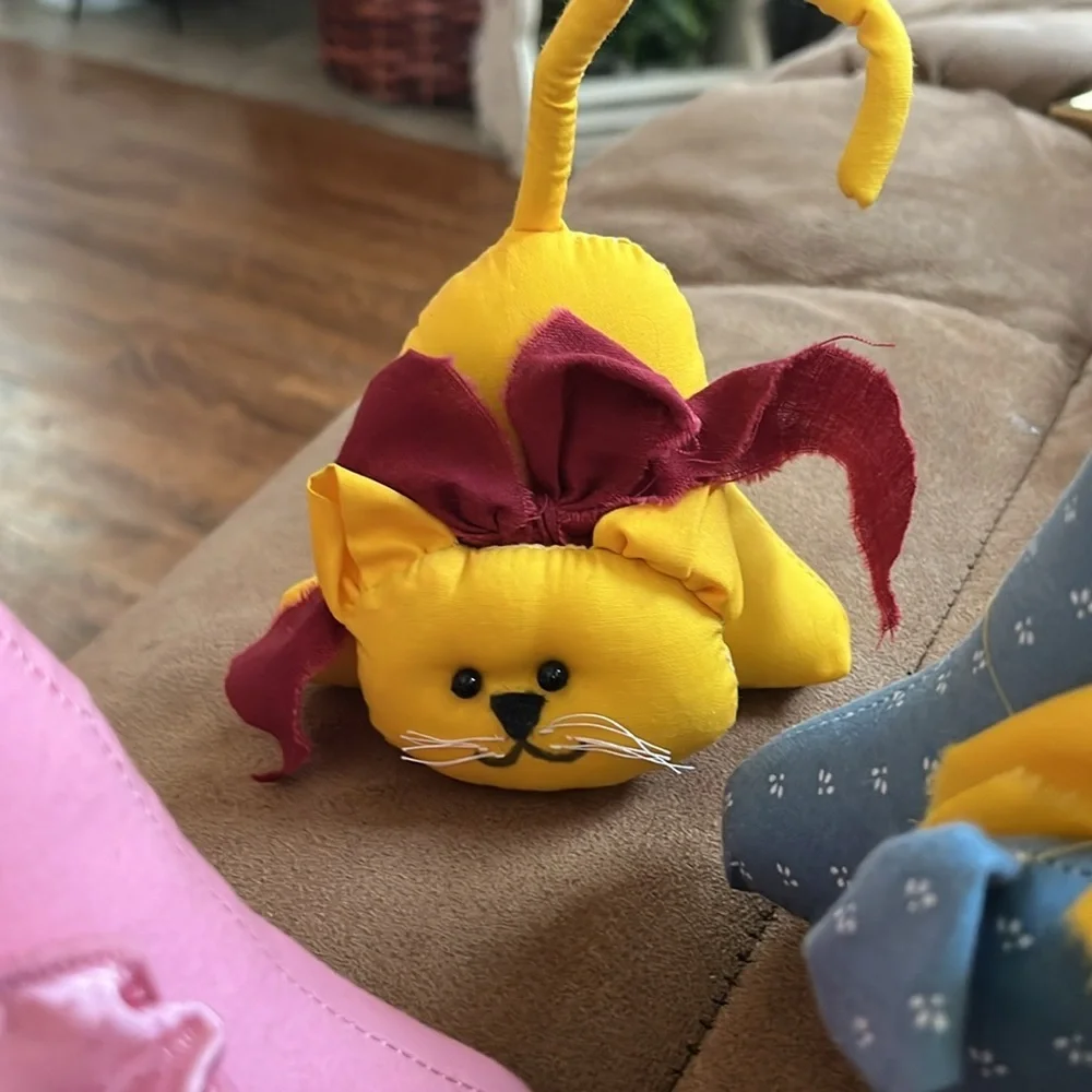 Three Handmade Vintage Fabric Stuffed Cats